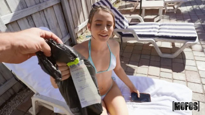 PAWG teen fucks a big bold guy after resting near the pool