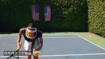 A hot tennis player gets a big cock on the court
