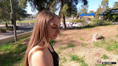Seductive babe Sucks in Public and gets her Ass stretched in Missionary