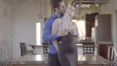A unique blonde with super short hair is making love to her boyfriend