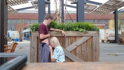 Public blowjob risking being caught