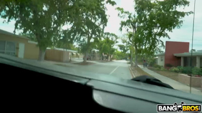 Chubby brunette takes a big cock in the bang bus