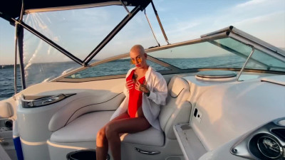 Tattooed Bald girl with perfect Boobs enjoys Outdoor Sex on the Yacht
