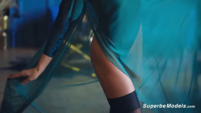 Redhead supermodel does striptease and wants you to jerk off