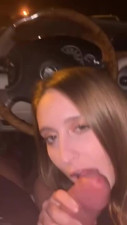 Cutie sucks Huge Cock and eats Cum in the parking lot