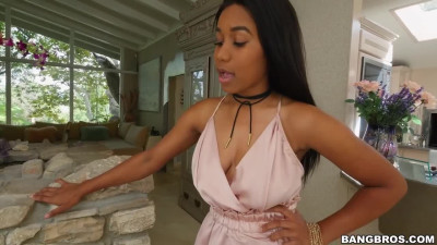 Busty Ebony makes gagging BJ before Good Interracial Sex
