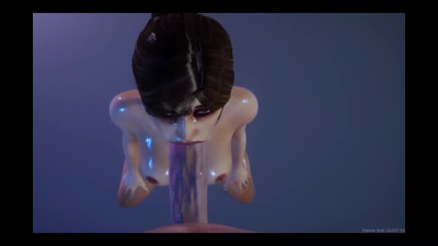 3D cartoon busty fit babe riding a massive dong
