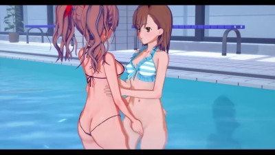 Hental Lesbian teens having strap-on sex in the Pool