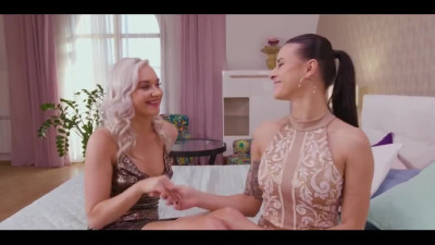 Brunette MILF interviews blonde Lesbian Chick and licks her Cherry