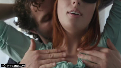 Blindfolded redhead wife gets surprise from hubby