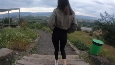 Russian couple has risky outdoor fuck