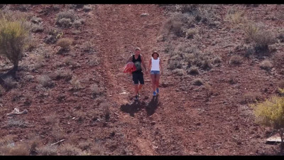 Outdoor threesome fuck in the crime scene