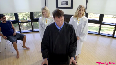 Slim blonde fucks with stepbro in church