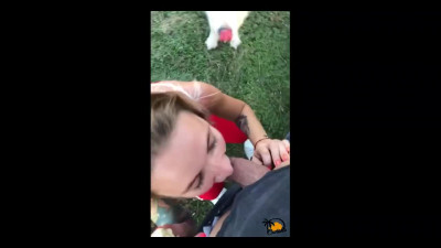 Public oral quickie ends with a huge load of cum in her mouth