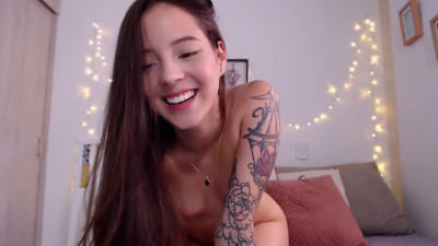 Latina teen with Tattoos and pretty face shows her small boobs in hot Solo Vid