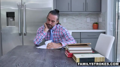 Teen blonde in glasses fucks with stepdad on kitchen table
