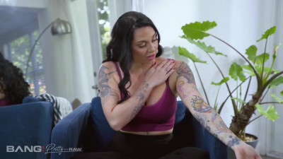 Big Ass lass offers her neighbors 3 some on a sofa