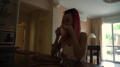 Russian pink head teen lands on lover's stick in the kitchen