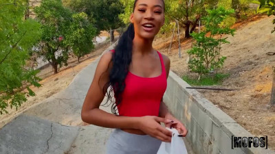 Teen ebony bitch taste white dong in this pov interracial banging