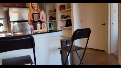 Pretty blonde in maid uniform fucks with big dick in amateur POV video