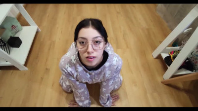 Young cutie in pajamas sucks thick cock in POV & swallows All Cum