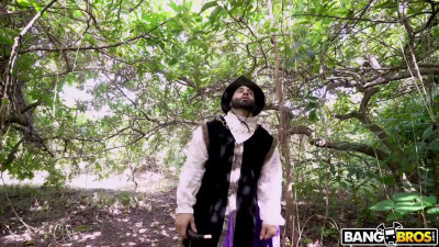 Latina teen meets medieval cosplay fellow to nail around the trees