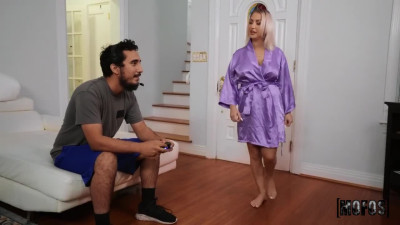 Curvy blonde step mom likes to ride son's bolt who is voyeuring too much