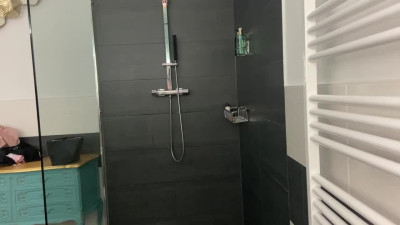 Skinny milf with muscular lover has unexpected sex in shower