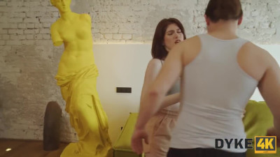 A guy looks at the sex of three lesbians.