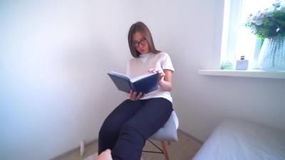 Busty nerd Lily in red lingerie and stocking fucked in exclusive amateur porn