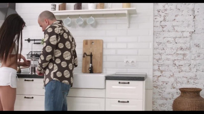 Sensual anal on the kitchen for young skinny brunette