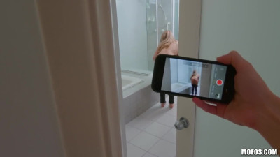 Flirty blonde allows stepbro to film her for home vide