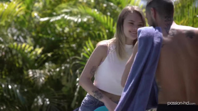 Tender blonde Dani Lynn is getting big cock in her pussy