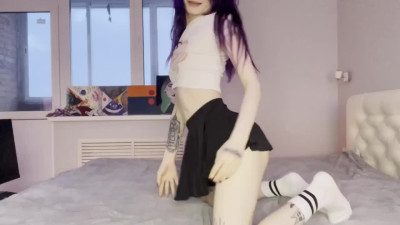 Young Emo Girl w Flat Chest rubs her tightest pussy in hot Solo Vid