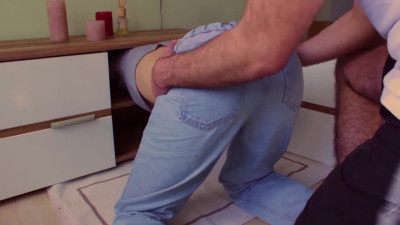 Stuck teen Fucks in doggy position and eats hard Cock