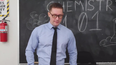 Pretty student rides her teacher's cock in the class