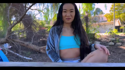 Petite Asian with big ass Kimmy Kimm flashes her tits and pussy in public place