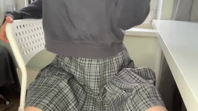 Teen girl in sexy skirt satisfies herself with Little Vibrator