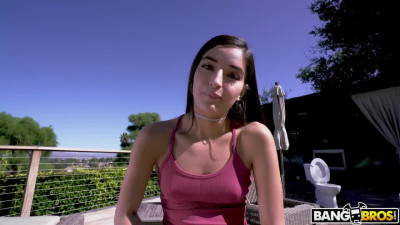 Skinny Latina teen Emily Willis shows her sucking skills outdoor