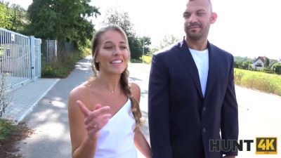 Young wife tastes a stranger's thick cock while her husband jerks off sitting next to her