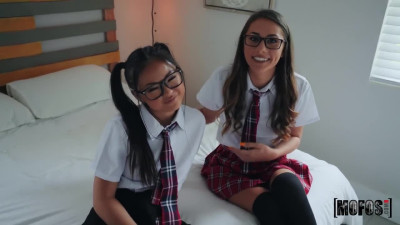 Two hungry schoolgirls having dirty Threesome & get Facial