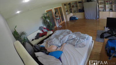 Hungry teen jumped on stepbrother's Big Cock. SpyCam caught nice BJ