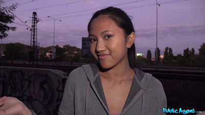 Asian slut is fucking with random guy for cash outdoor