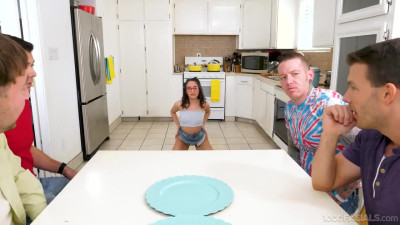 Nerdy teen gets her face covered with Cum after wild Blow-Bang