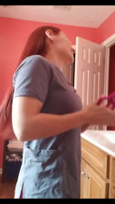 Sexy nurse w Big Natural Tits shows body & rides Toy on cam