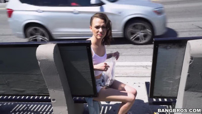 Brunette gives blowjob in the car
