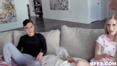 BFFs sleepover turned into sharing one cock on three wet pussies