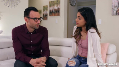 Skinny Latina teen is deep overwhelmed by big-size hammer on a sofa