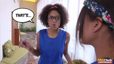 Ebony cleaning lady and her bff bang with guy in the middle of a working day