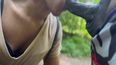 Ebony teen sucks black dude's big cock dry